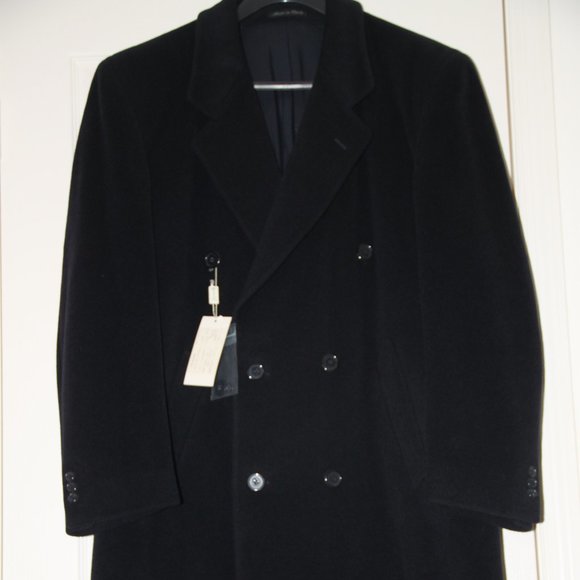 Massimo Italy Navy Blue Cashmere Wool Blend Men Long Classic Coat Size 44 - Picture 12 of 12